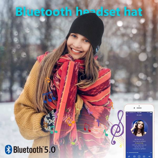 Bonnet Avec Casque Bluetooth Integree - Noir 
