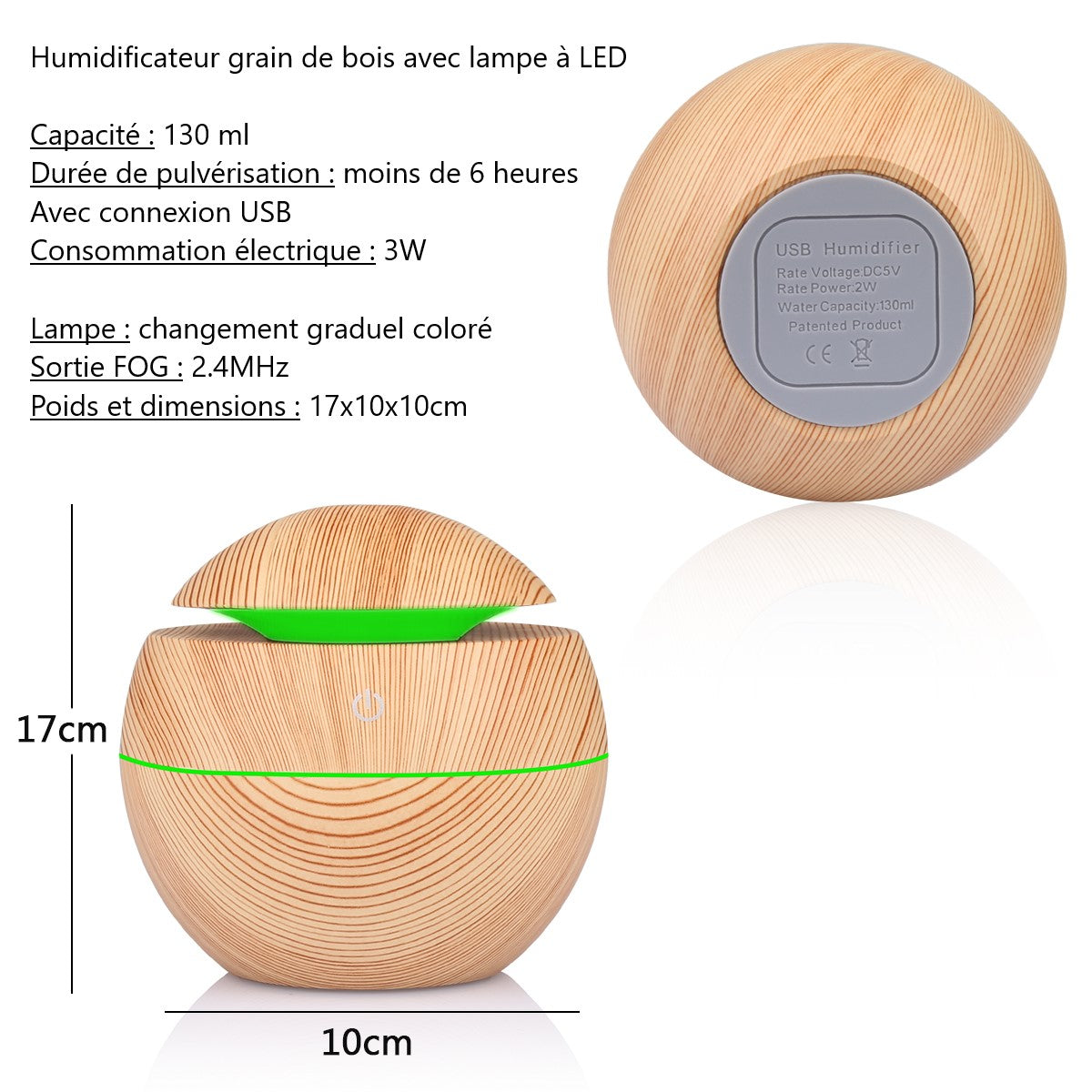 Humidificateur Avec Eclairage D'Ambiance Led - Bois