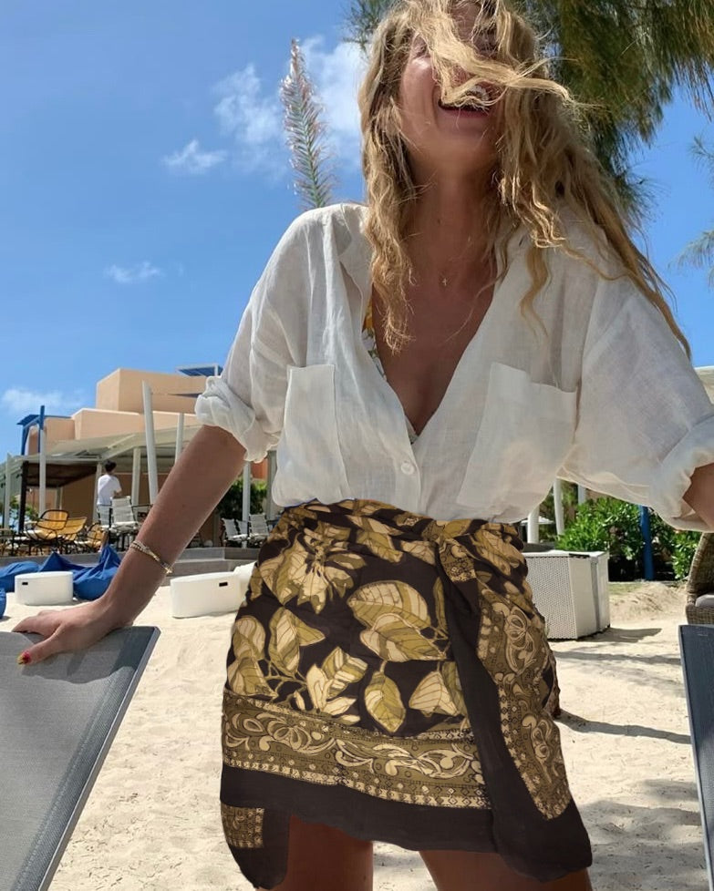 Pareo Pondichery Noir en voile de coton