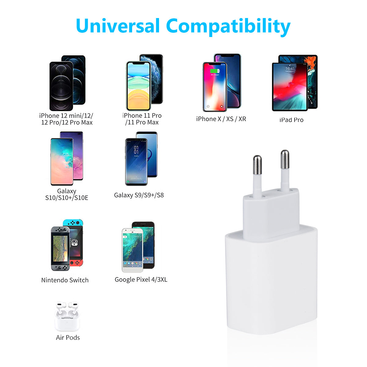 Pack Chargeur Secteur Universel + Cable Usb-C Vers Lightening 2 Mètres - Blanc 