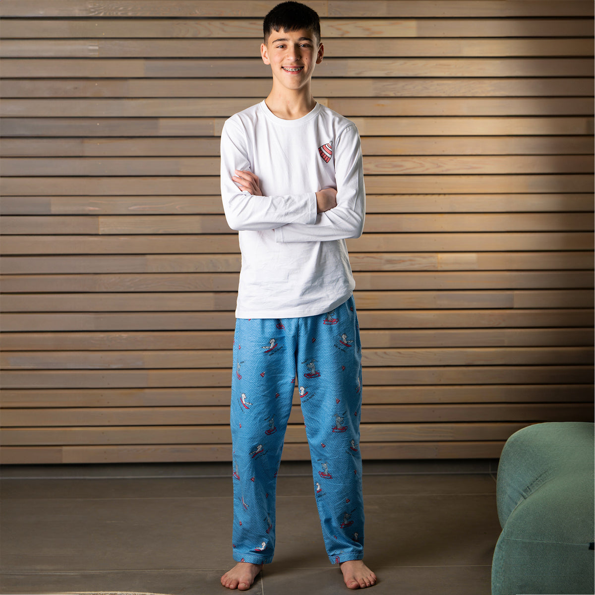 Pyjama Flannelle Et Jersey - Boy/Girl - Blanc Et Bleu