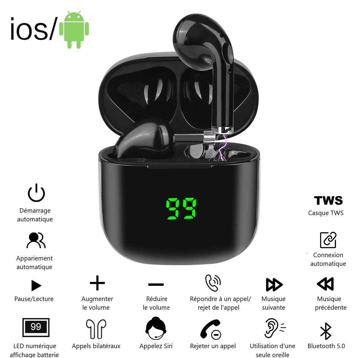 Ecouteurs Bluetooth Avec Reduction De Bruit - Noir 