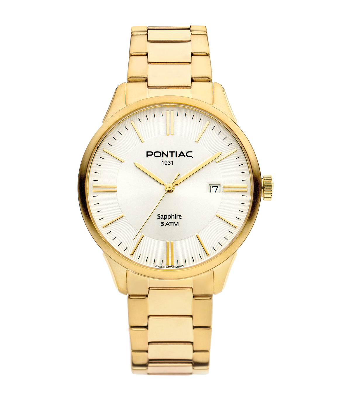 Pontiac - Draco - Man - Bracelet Or Jaune - Cadran Blanc - Boitier Or Jaune
