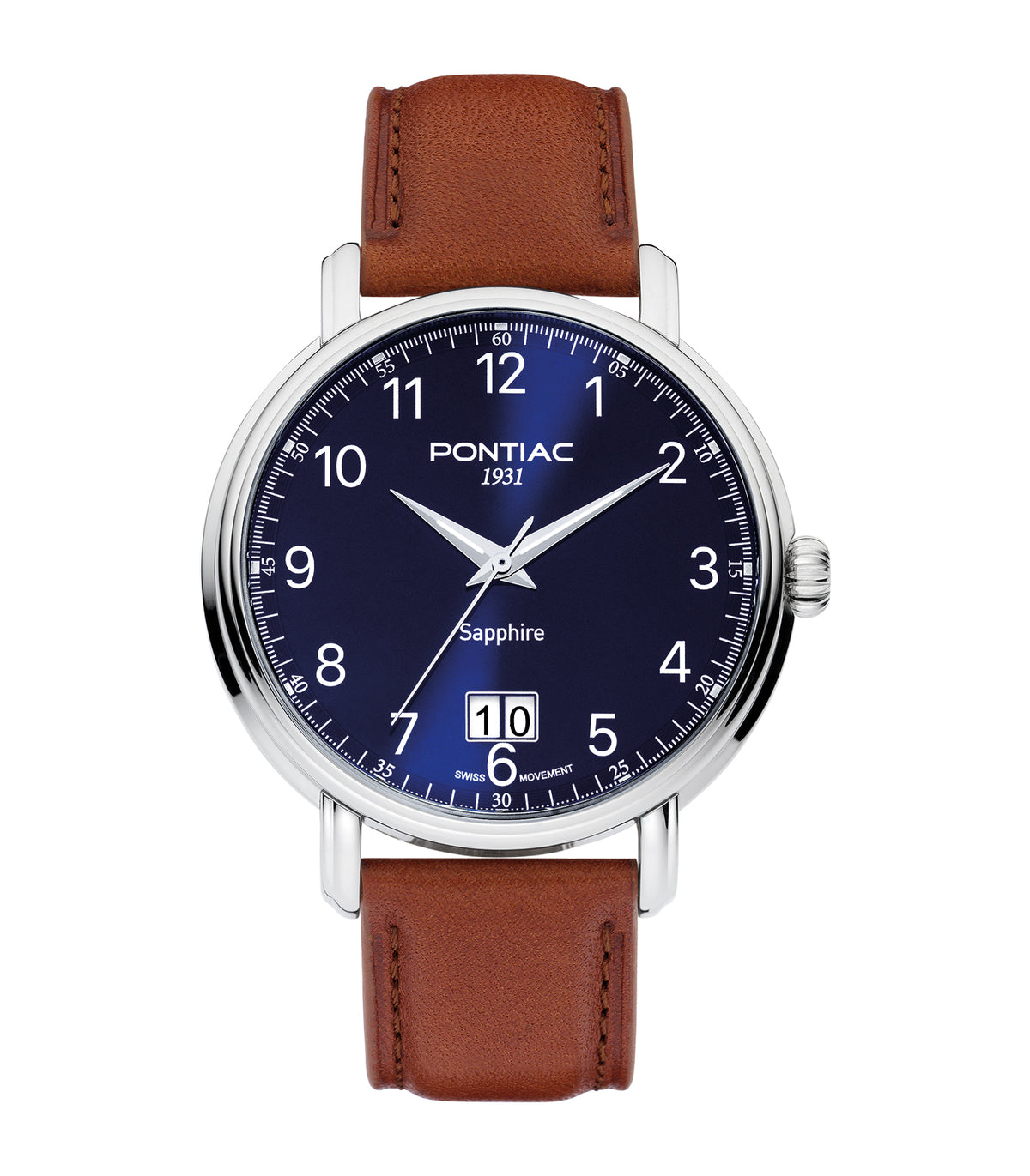 Pontiac - Eric - Man - Bracelet Camel - Cadran Bleu - Boitier Argenté