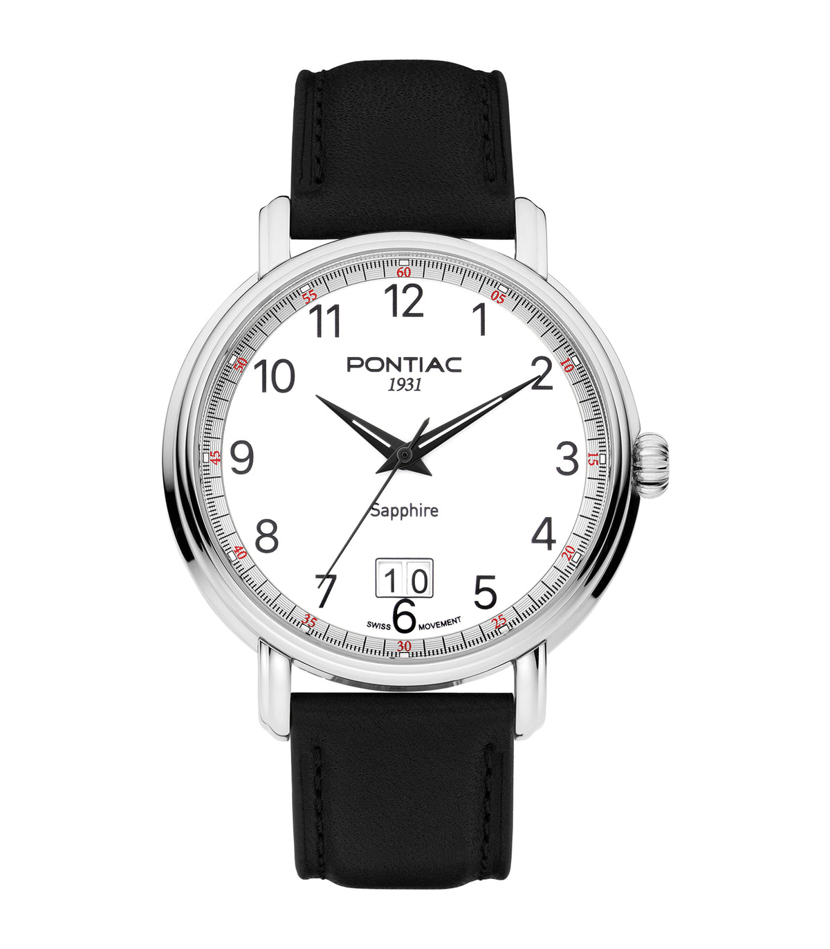 Pontiac - Eric - Man - Bracelet Noir - Cadran Blanc - Boitier Argenté