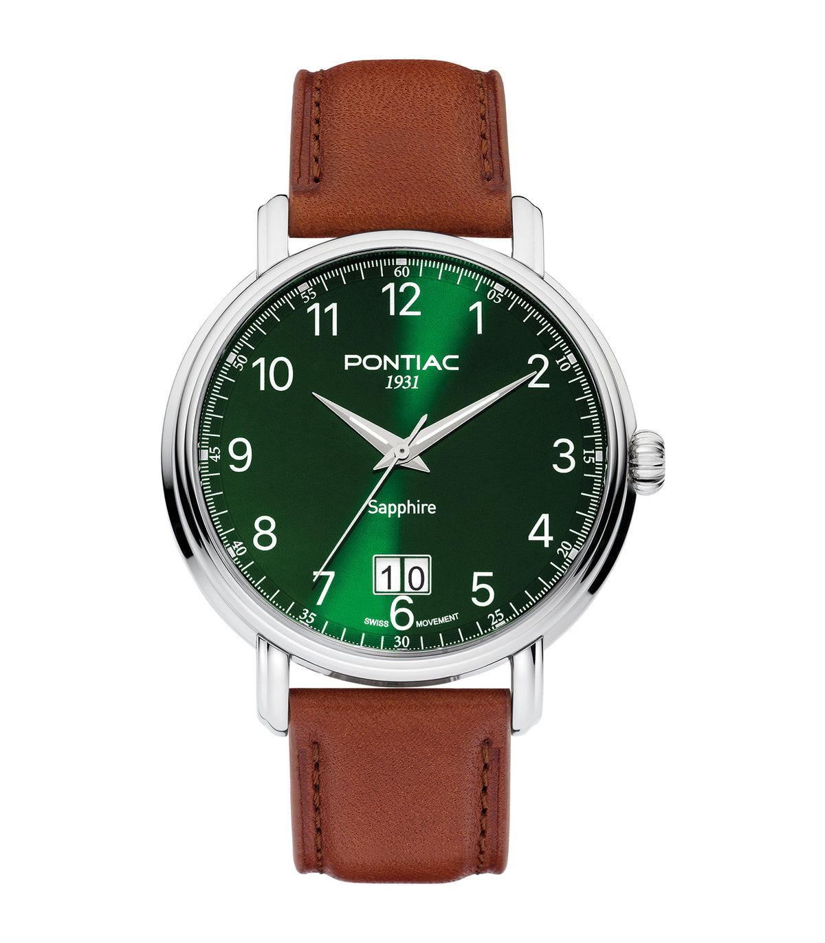 Pontiac - Eric - Man - Bracelet Camel - Cadran Vert - Boitier Argenté