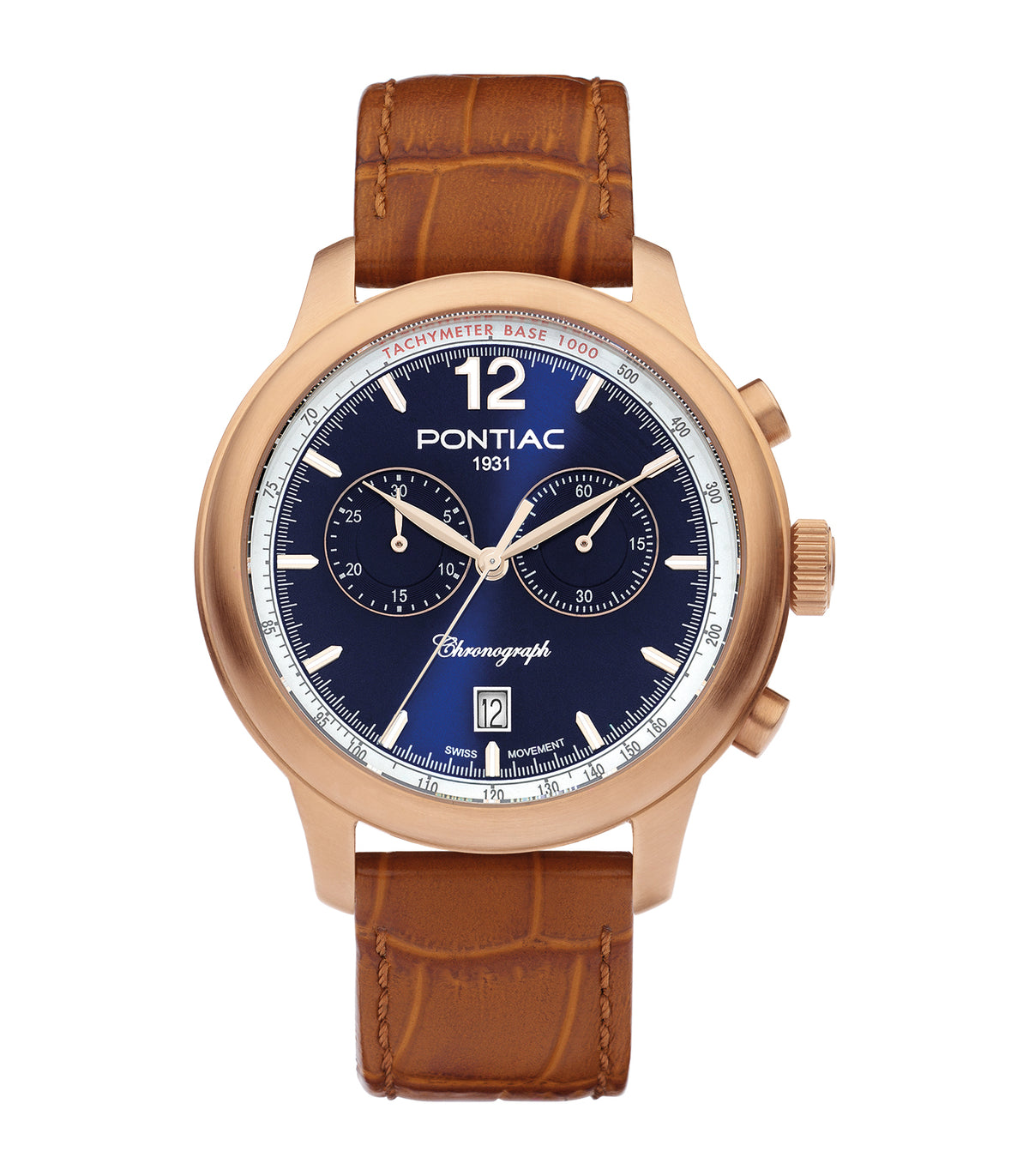 Pontiac - Henry - Man - Bracelet Or Rose - Cadran Bleu - Boitier Or Rose