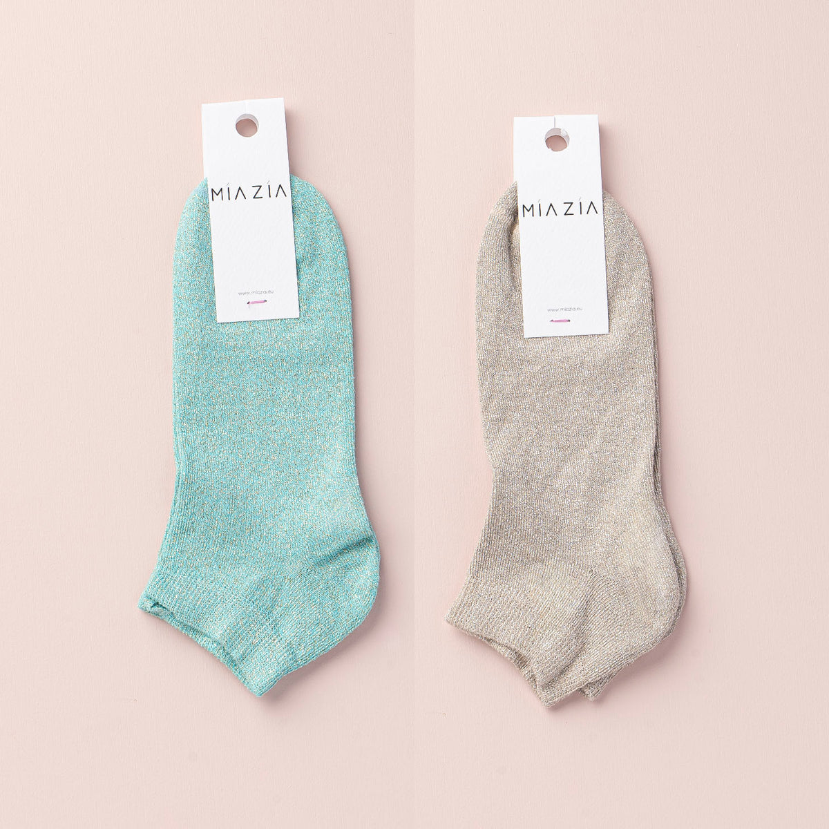 Mia Zia - Pack de 2 paires de chaussettes Sneakers glitter Aqua &amp; Beige