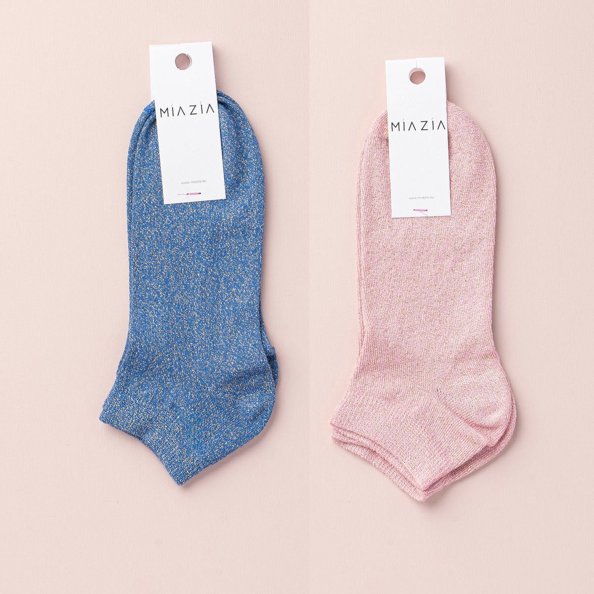 Mia Zia - Pack de 2 paires de chaussettes Sneakers glitter Blue &amp; Pink