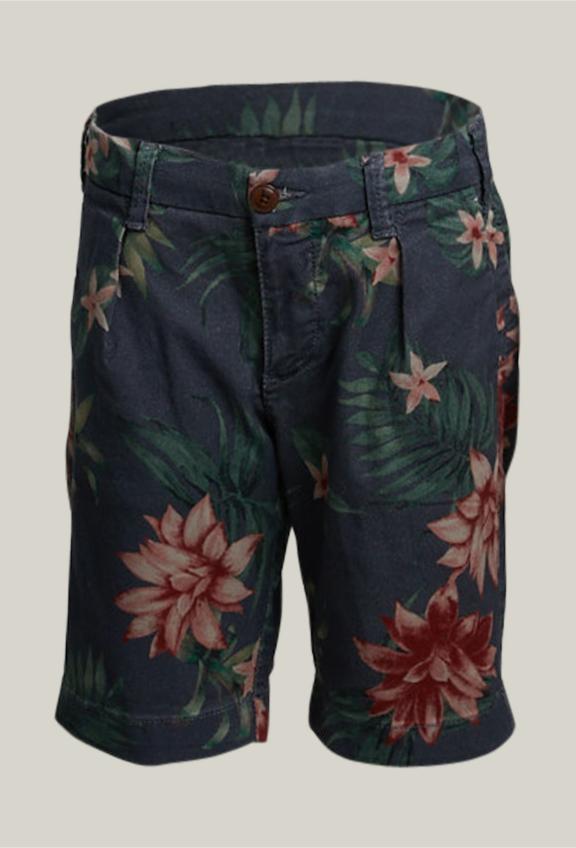 Red Flower Print Pleat Short - Marron