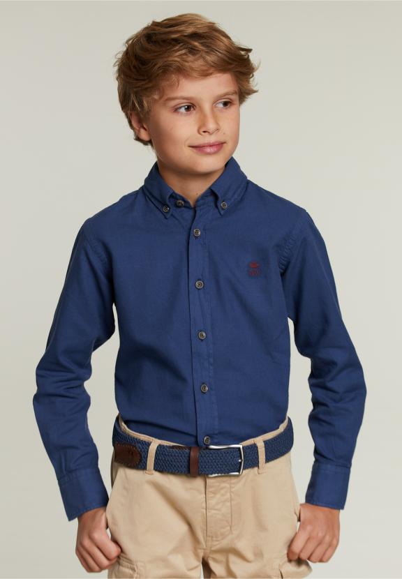 Custom Fit Cotton Shirt Dark City Blue - Bleu