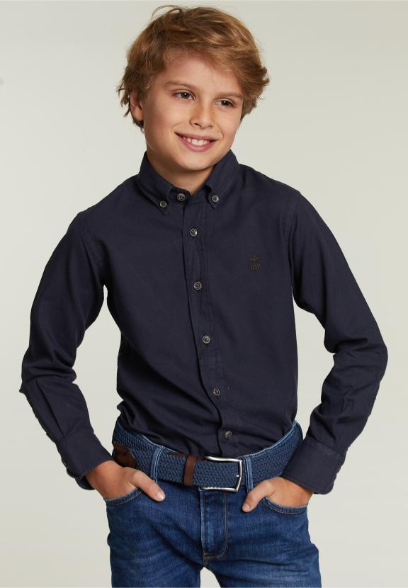 Custom Fit Cotton Shirt Navy - Bleu