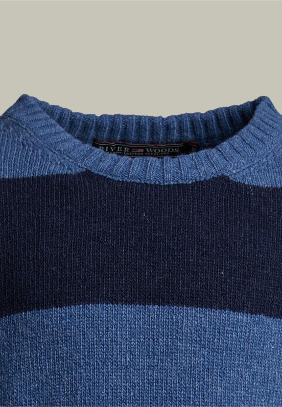 Custom Fit Woolen Striped Sweater Denim Mix - Bleu
