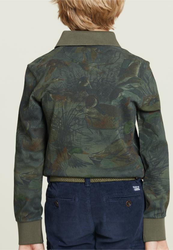 Floral Polo Long Sleeves Khaki - Vert