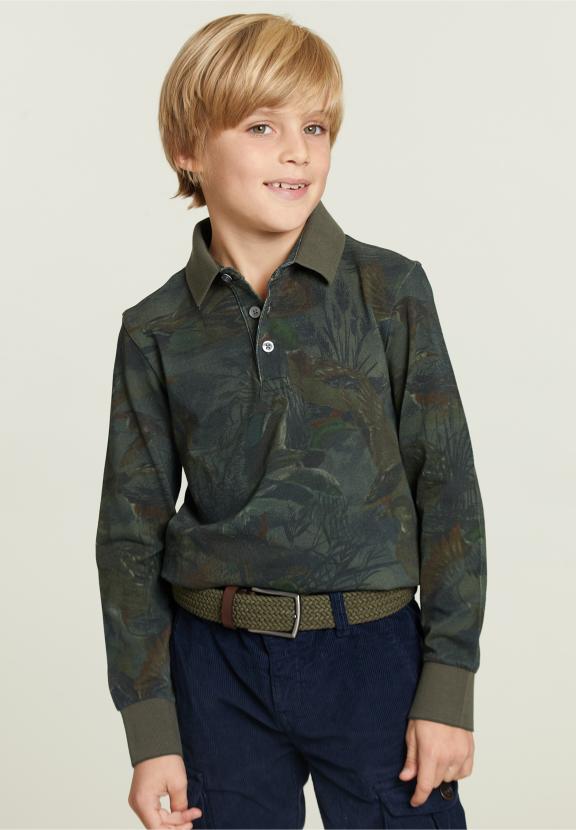 Floral Polo Long Sleeves Khaki - Vert