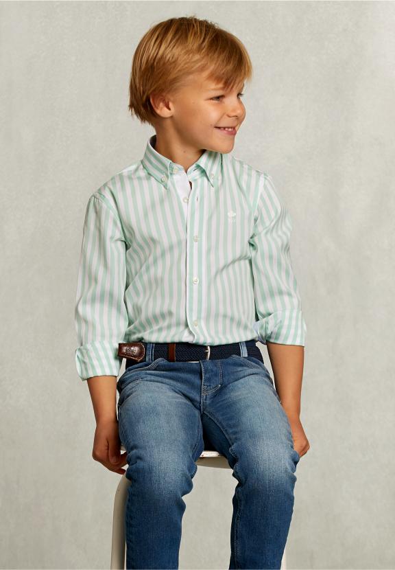 Slim Fit Striped Shirt Green/White - Vert