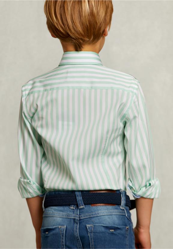 Slim Fit Striped Shirt Green/White - Vert