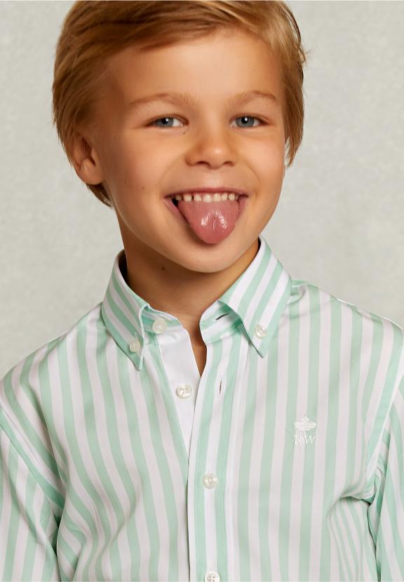 Slim Fit Striped Shirt Green/White - Vert