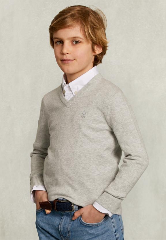 Normal Fit Basic V-Neck Pullover Oyster Mix - Gris