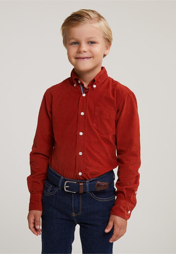 Custom Fit Corduroy Shirt Sunset - Orange