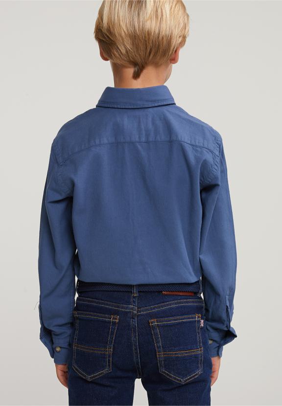 Custom Fit Cotton Shirt Engine Blue - Bleu