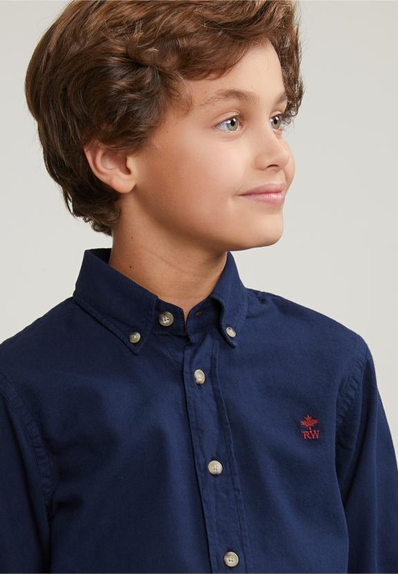 Custom Fit Cotton Shirt Navy - Bleu