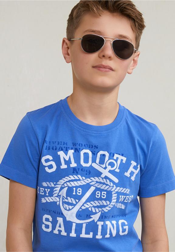 Normal Fit Basic T-Shirt Short Sleeves Evening Blue - Bleu