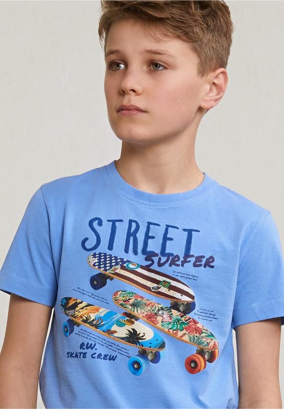 Normal Fit Basic T-Shirt Short Sleeves Sky - Bleu