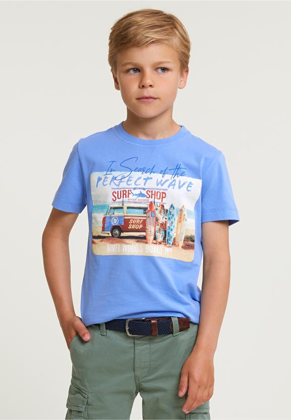 Normal Fit Basic T-Shirt Short Sleeves Carribean Blue - Bleu