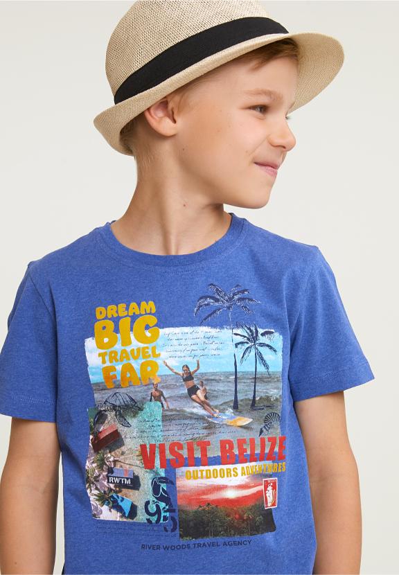 Normal Fit Basic T-Shirt Short Sleeves Hamptons Blue Mix - Bleu