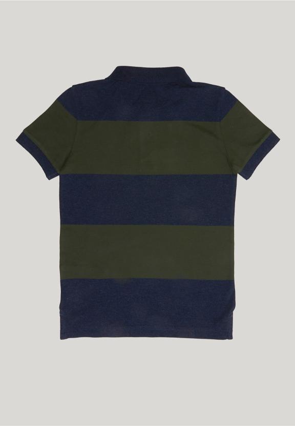 Custom Fit Striped Stretch Polo Night Blue Mix/Forest - Bleu
