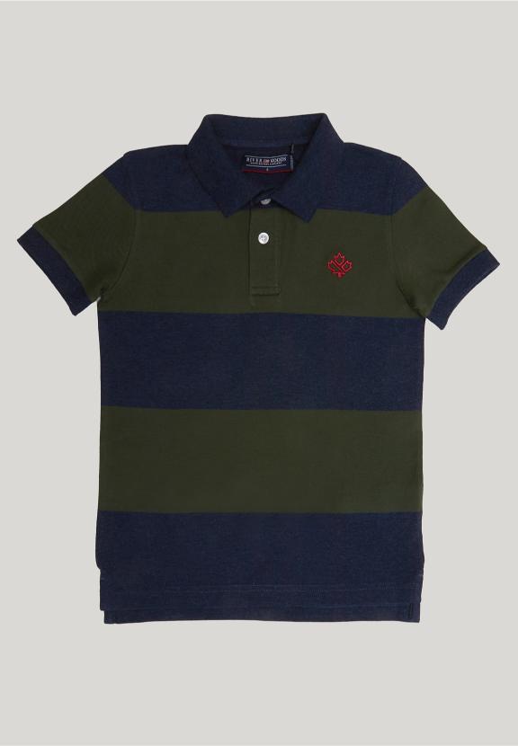Custom Fit Striped Stretch Polo Night Blue Mix/Forest - Bleu