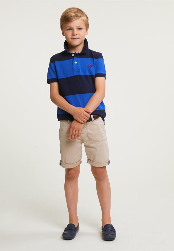 Custom Fit Striped Stretch Polo Navy/Evening Blue - Bleu