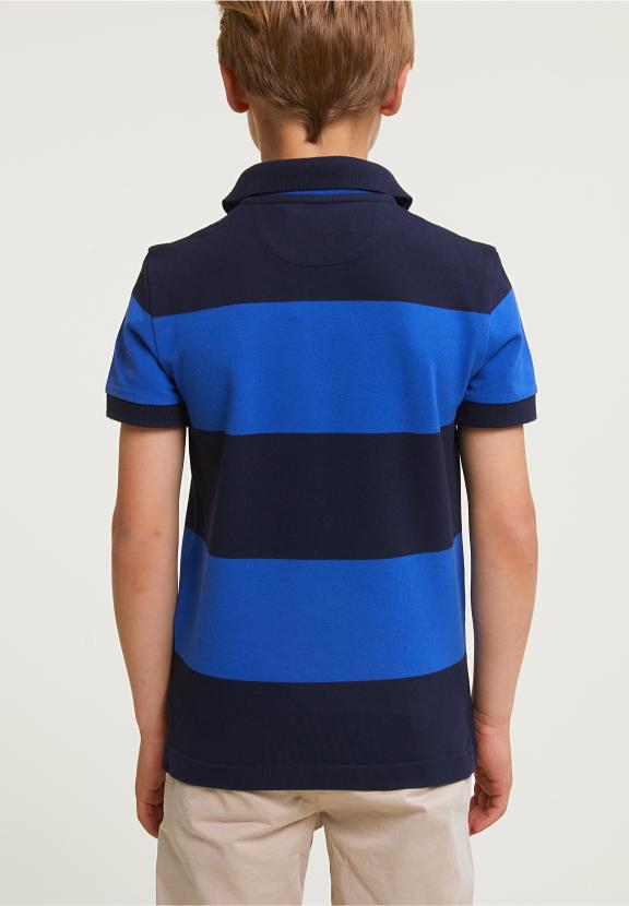 Custom Fit Striped Stretch Polo Navy/Evening Blue - Bleu