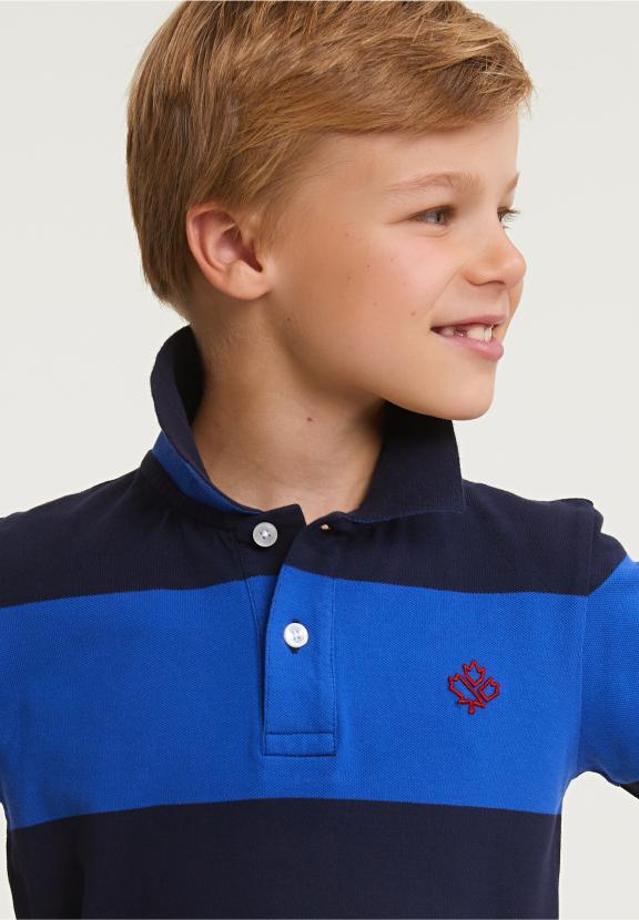 Custom Fit Striped Stretch Polo Navy/Evening Blue - Bleu