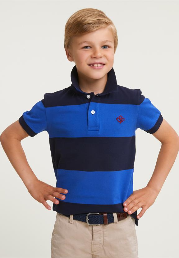 Custom Fit Striped Stretch Polo Navy/Evening Blue - Bleu