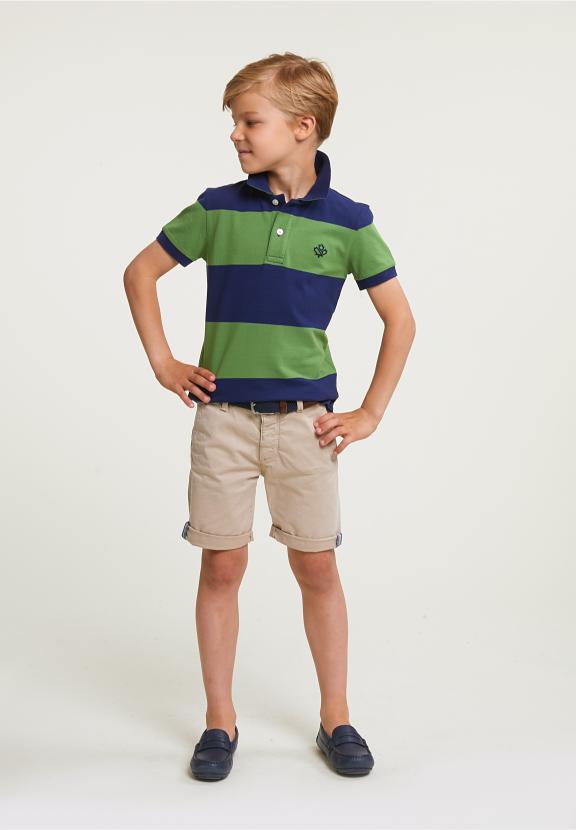 Custom Fit Striped Stretch Polo Royal Blue/Belize Green - Bleu