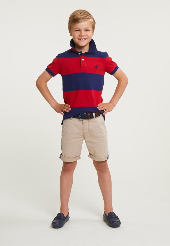 Custom Fit Striped Stretch Polo Royal Blue/Harvard Red - Bleu