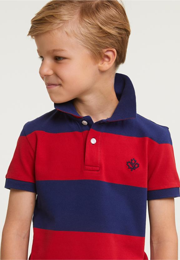 Custom Fit Striped Stretch Polo Royal Blue/Harvard Red - Bleu