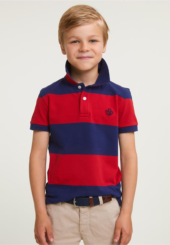 Custom Fit Striped Stretch Polo Royal Blue/Harvard Red - Bleu