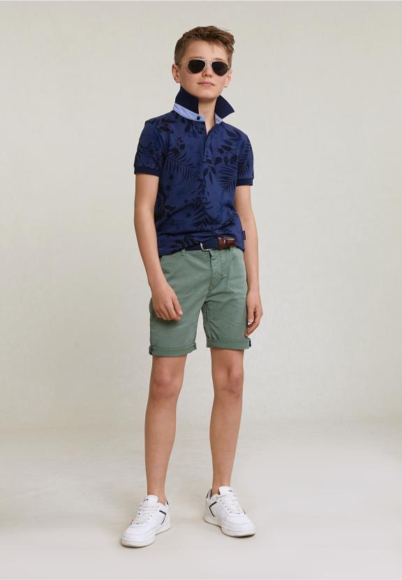 Custom Fit Cotton Floral Polo Short Sleeves Saphire Mix - Bleu