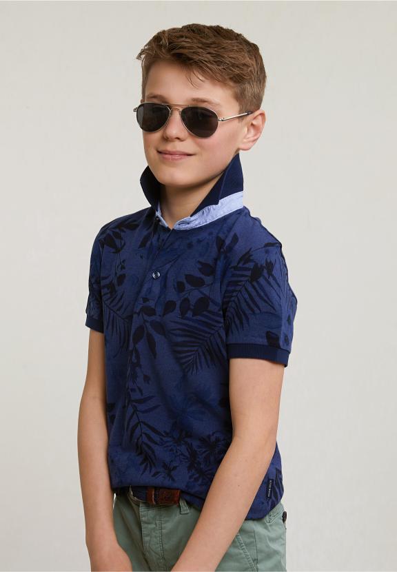 Custom Fit Cotton Floral Polo Short Sleeves Saphire Mix - Bleu