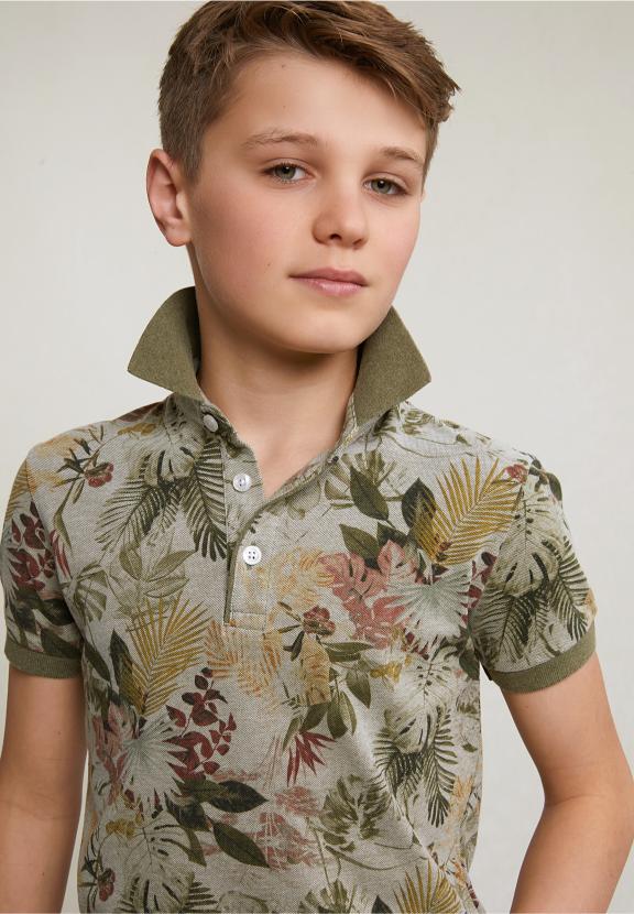 Custom Fit Cotton Floral Polo Lt Safari Mix - Khaki