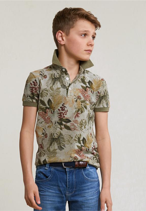 Custom Fit Cotton Floral Polo Lt Safari Mix - Khaki