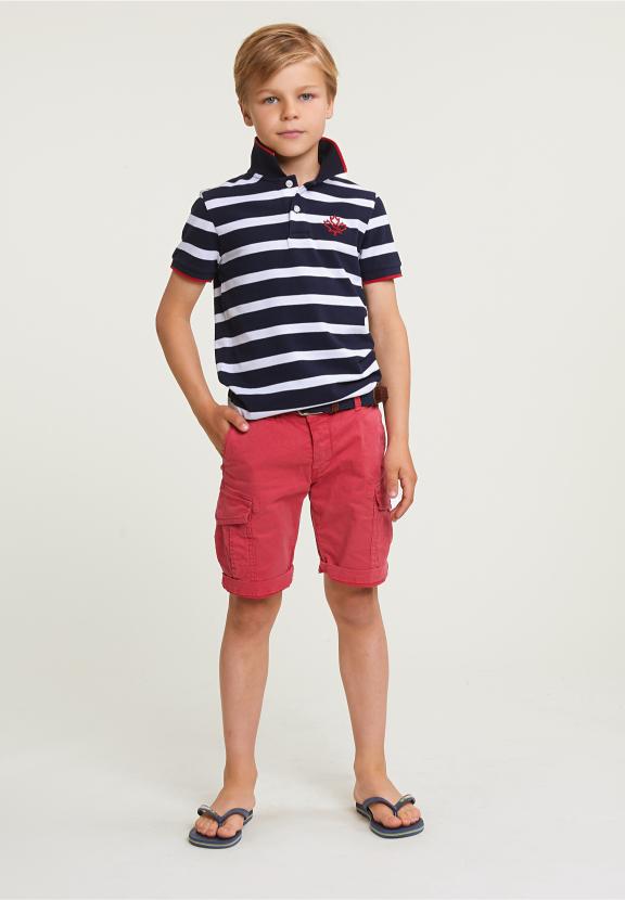 Custom Fit Sporty Striped Polo Navy - Bleu