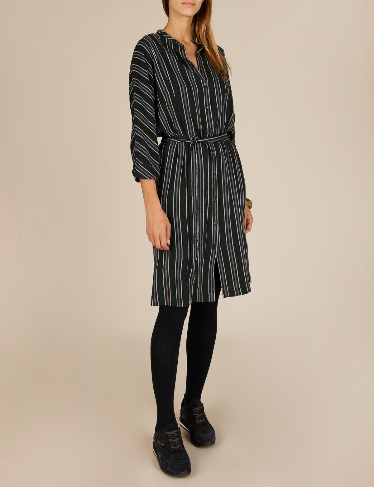Kimono Sleeve Shirt Dress In Green - Vert