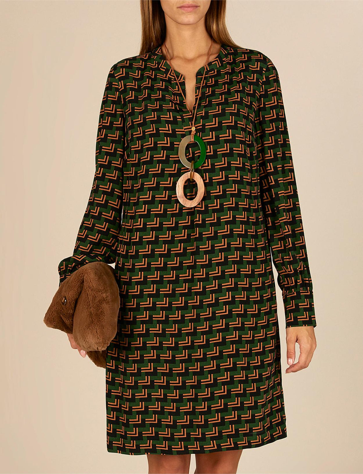 Printed Viscose Dress In Green - Vert