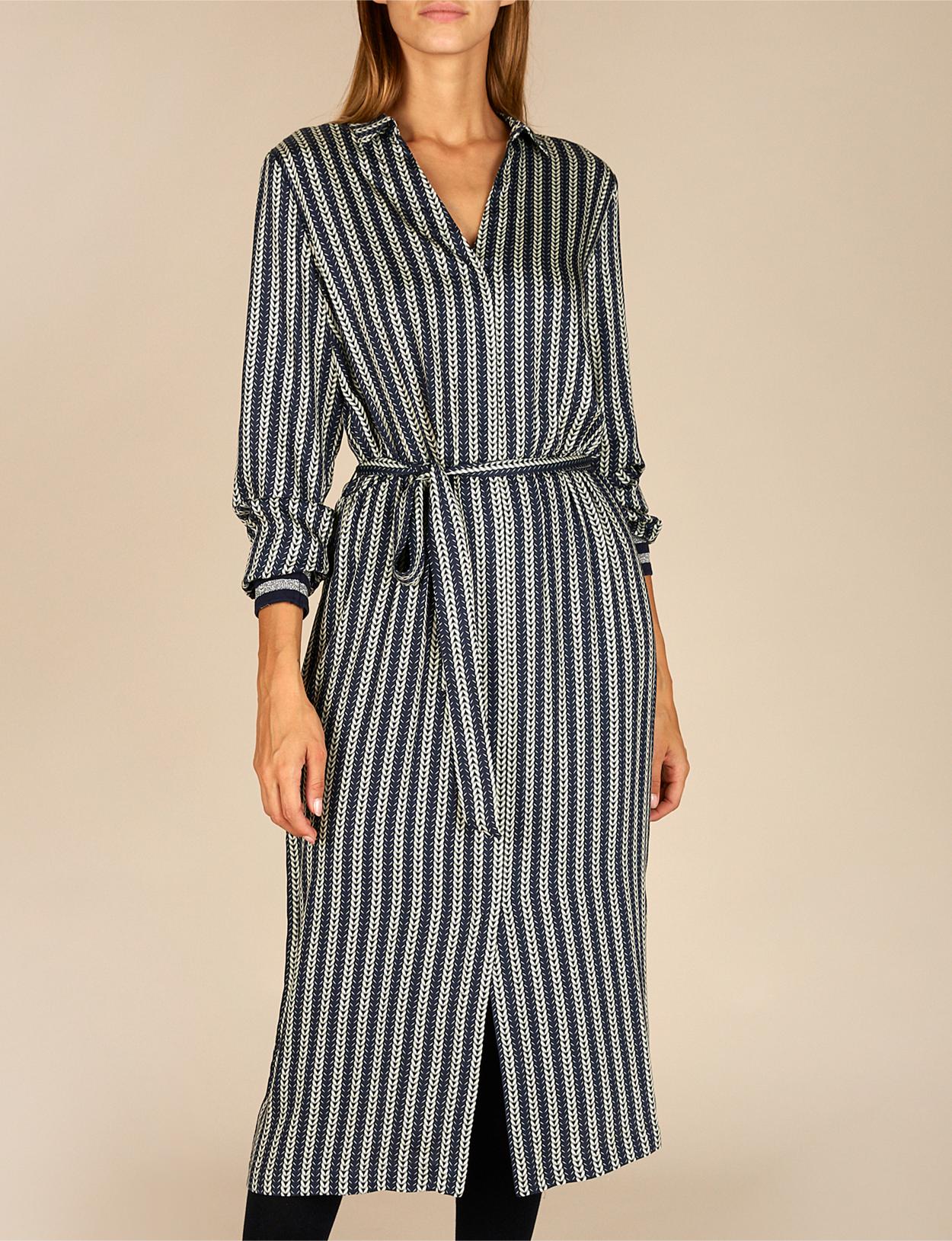 Viscose Dress With Belt In Blue - Bleu