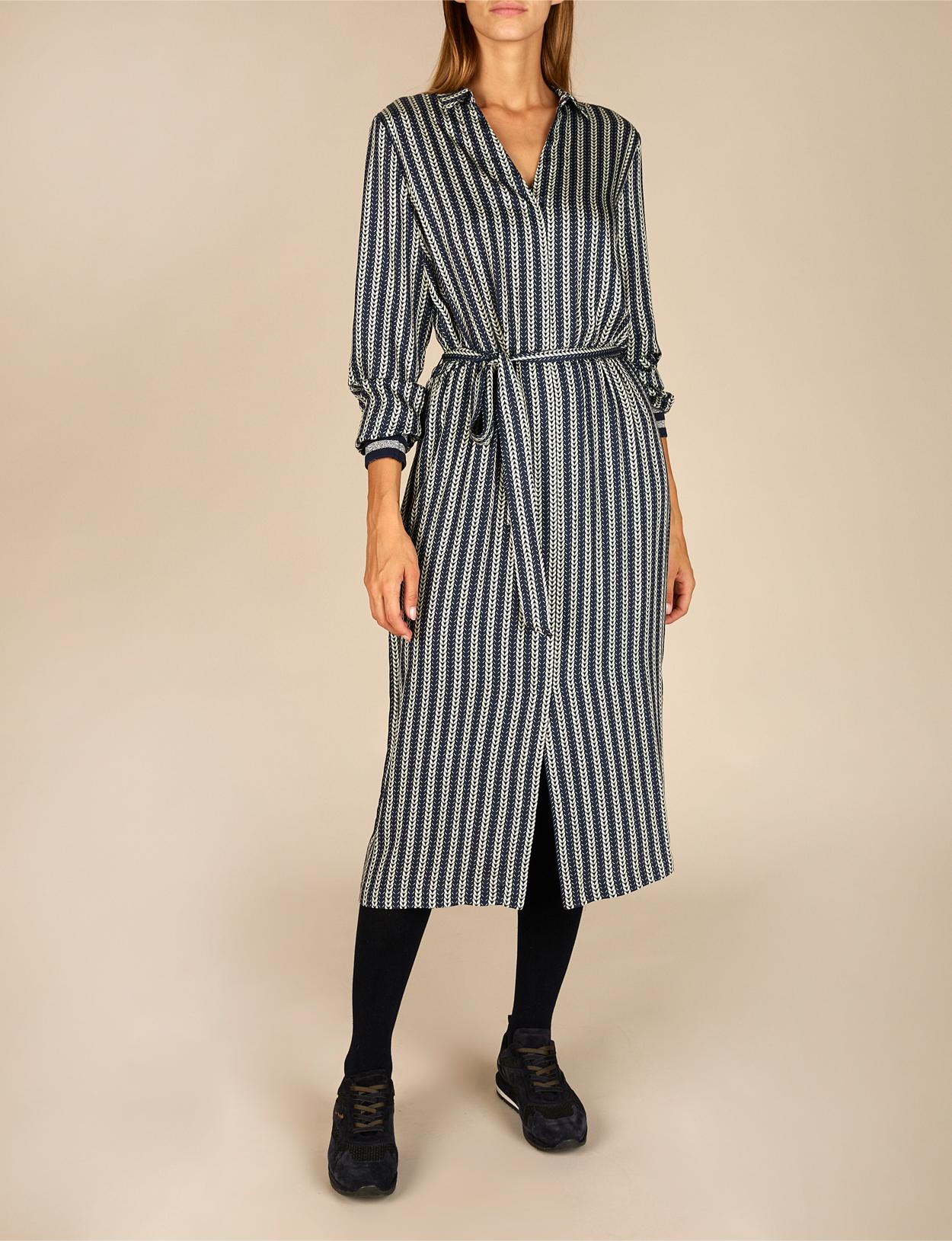 Viscose Dress With Belt In Blue - Bleu