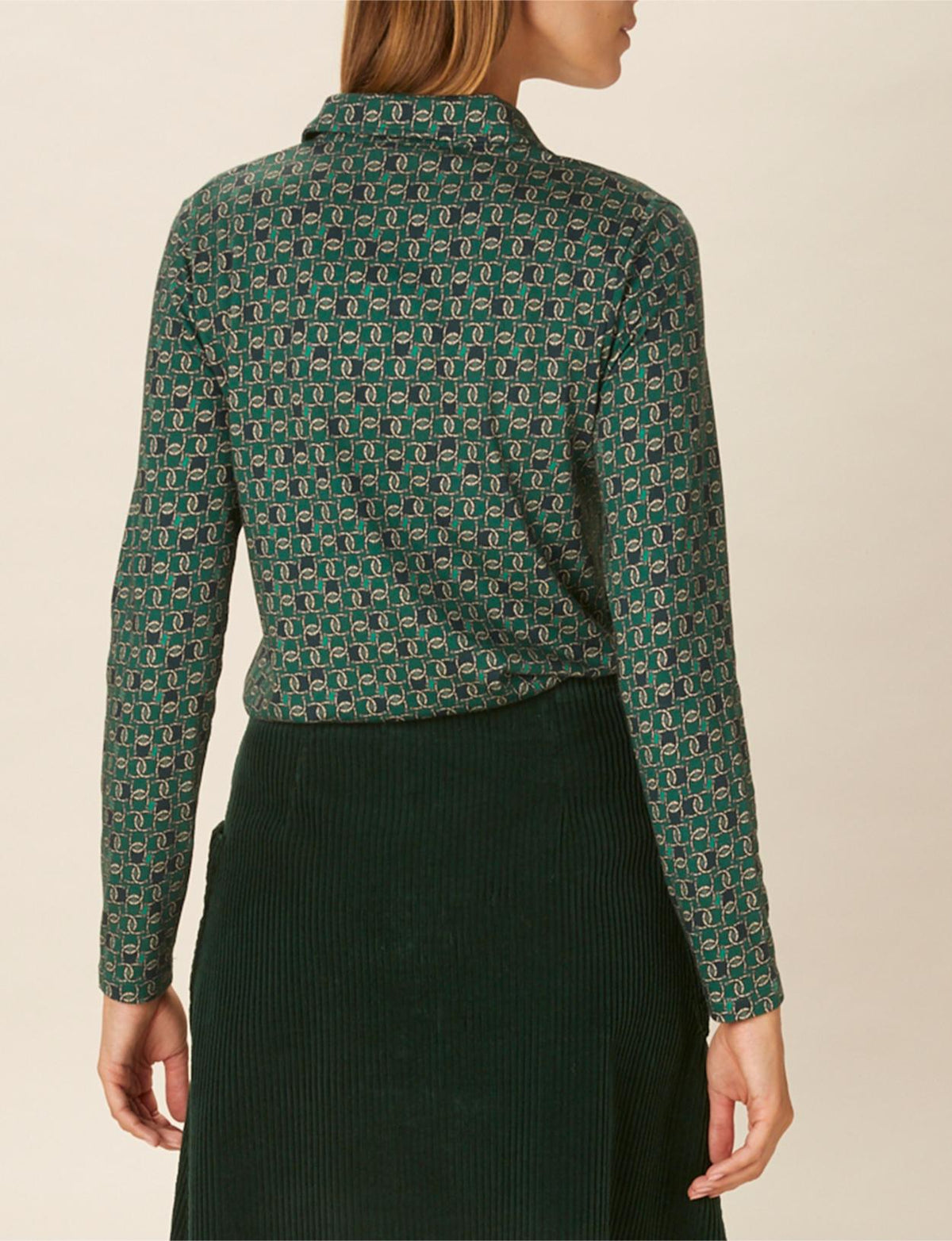 Long Sleeve Polo T-Shirt In Green - Vert